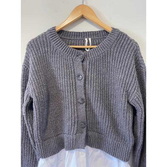 Anthropologie Dark Gray Cropped Knit Twofer Shirt Cardigan Sweater Size Small - Picture 3 of 7